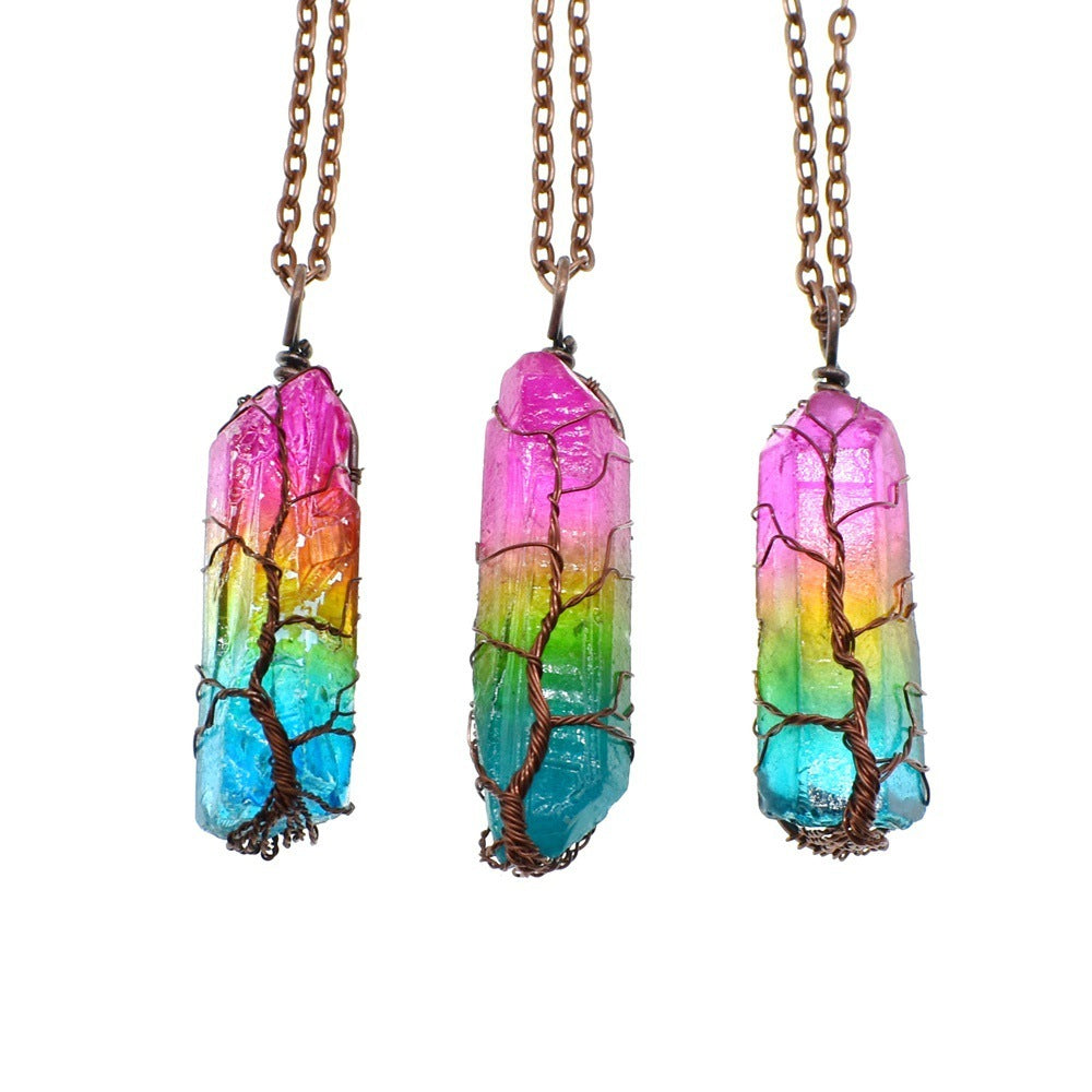 Tree of Life Crystal Pillar Pendant Necklace