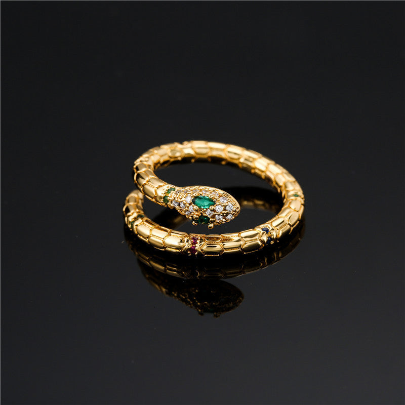 Gold Snake Ring with Cubic Zirconia