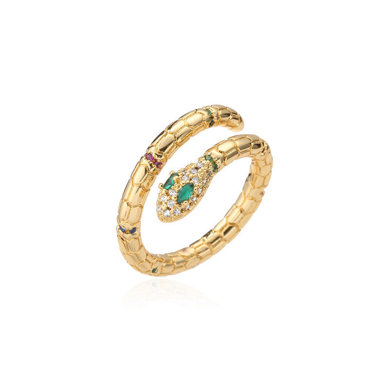 Gold Snake Ring with Cubic Zirconia