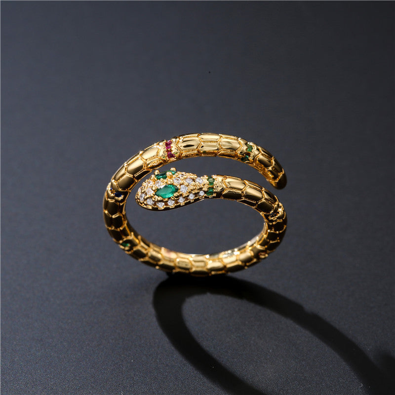 Gold Snake Ring with Cubic Zirconia