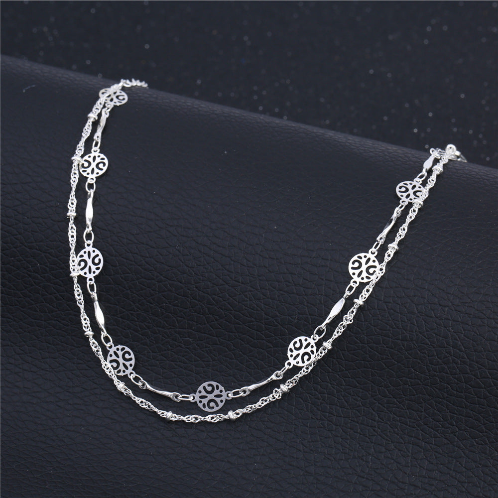 Hollow Beaded Silver Anklet