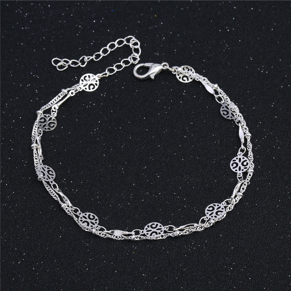 Hollow Beaded Silver Anklet