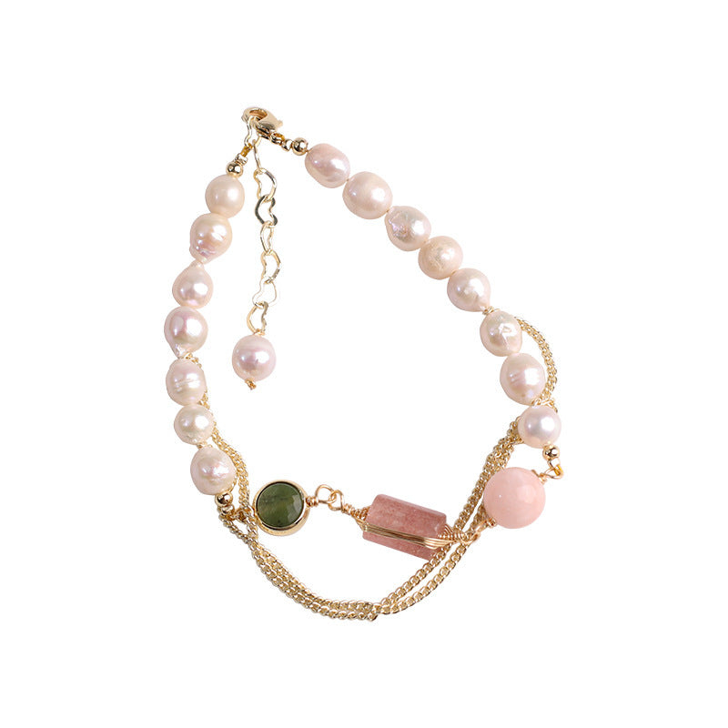 Pearl Bracelet with Strawberry Crystal