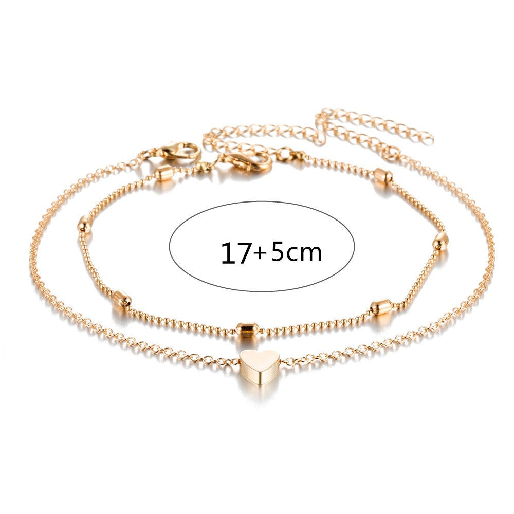 Retro Double-Layer Heart Anklet