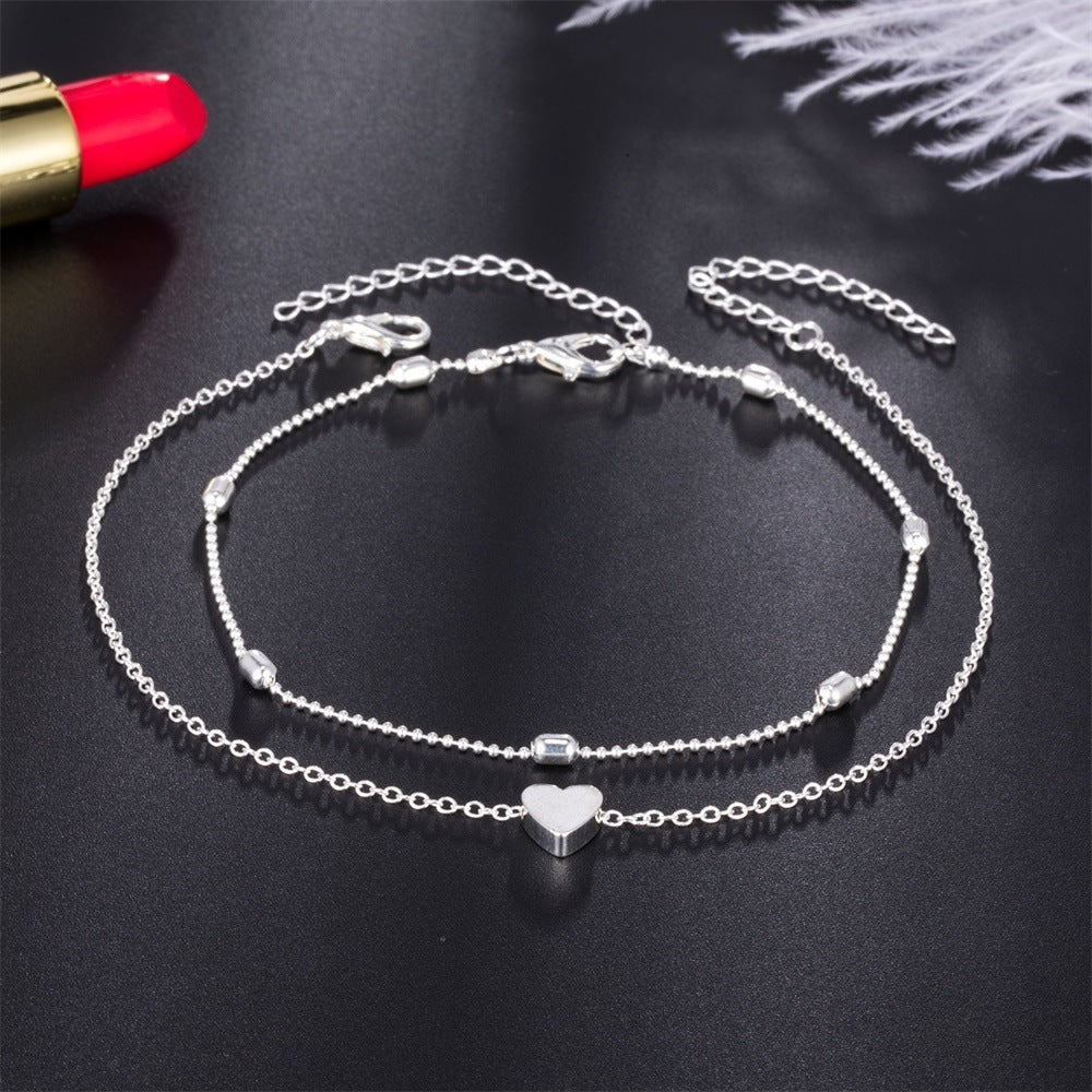 Retro Double-Layer Heart Anklet