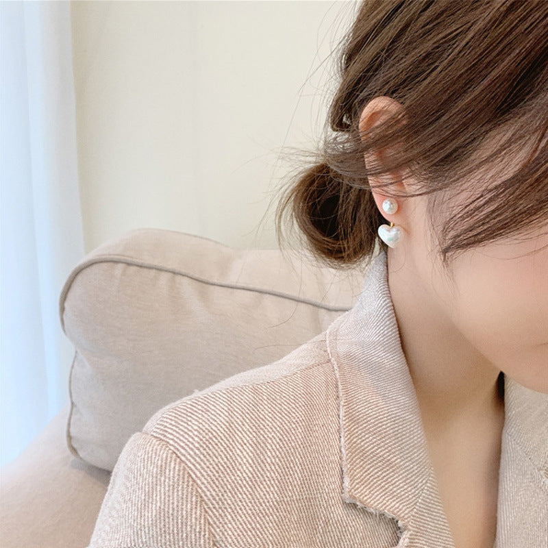 Elegant Pearl Heart Stud Earrings