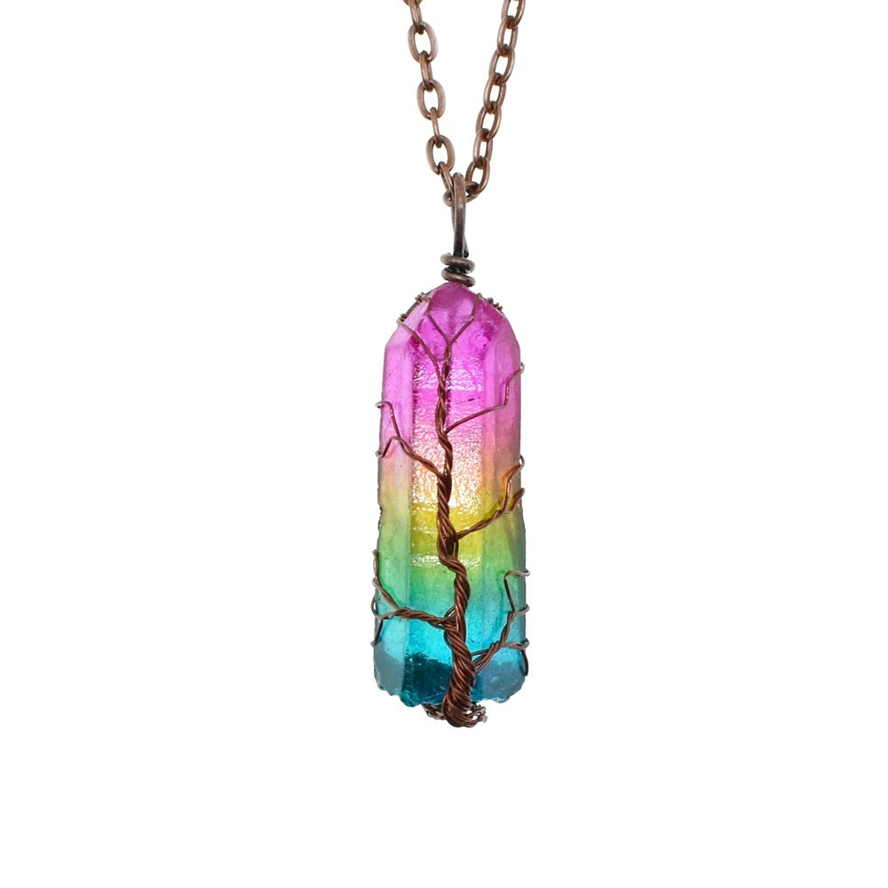 Tree of Life Crystal Pillar Pendant Necklace