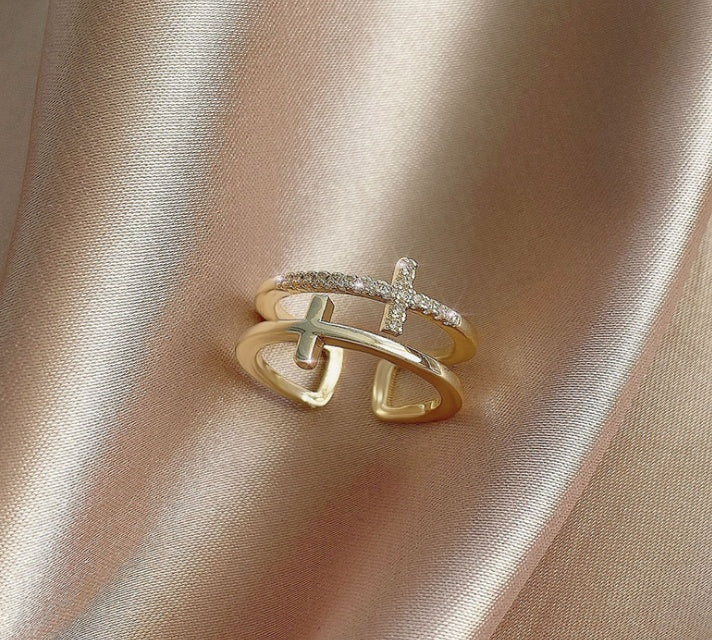 Double Cross Zircon Ring