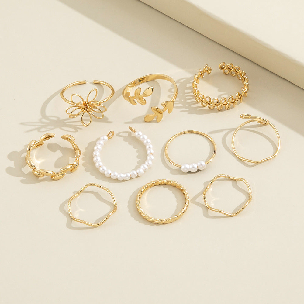 Openwork Flower Ring Set