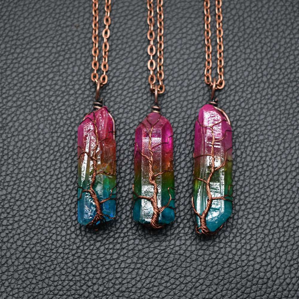 Tree of Life Crystal Pillar Pendant Necklace
