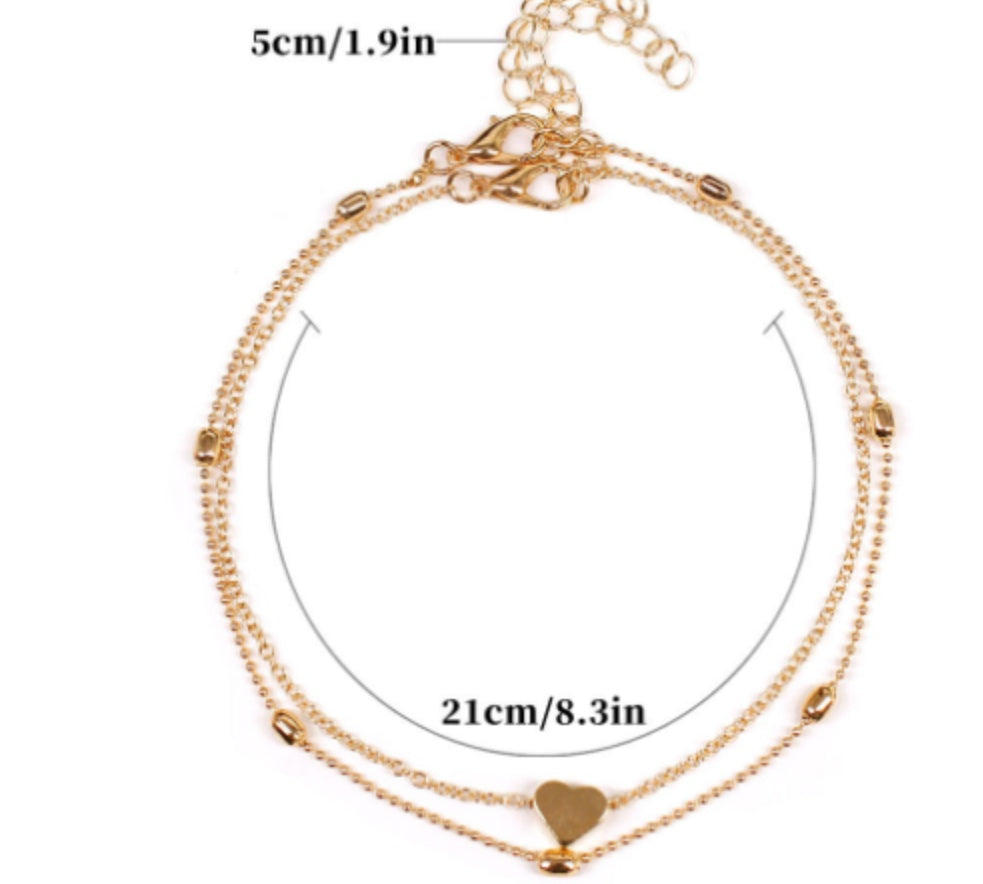 Retro Double-Layer Heart Anklet
