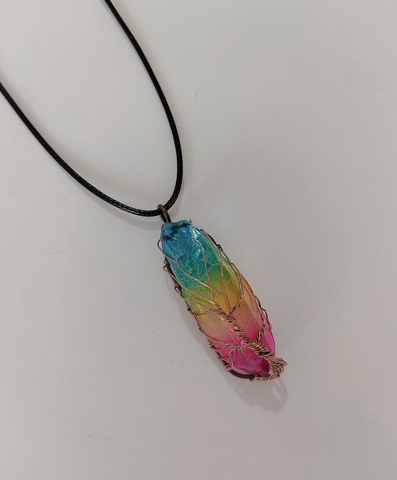Tree of Life Crystal Pillar Pendant Necklace