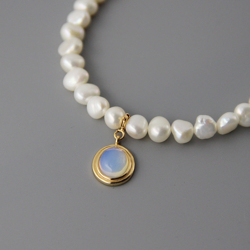 925 Sterling Silver Round Medal Pearl Necklace