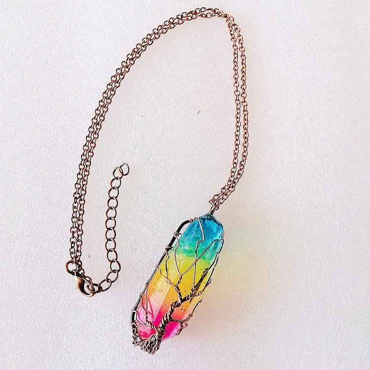 Tree of Life Crystal Pillar Pendant Necklace