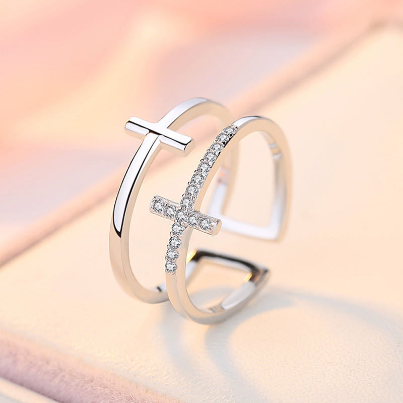 Double Cross Zircon Ring
