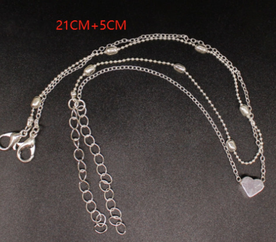 Retro Double-Layer Heart Anklet